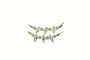 14K Marquise Blue Topaz Curved CZ Drop Dangle Earrings Yellow Gold