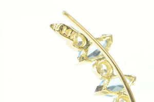 14K Marquise Blue Topaz Curved CZ Drop Dangle Earrings Yellow Gold