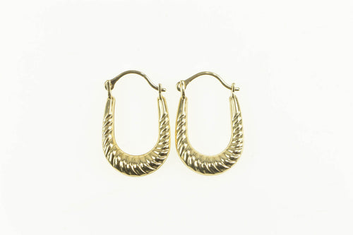 10K Scalloped Twist Design Oval Hoop Earrings Yellow Gold