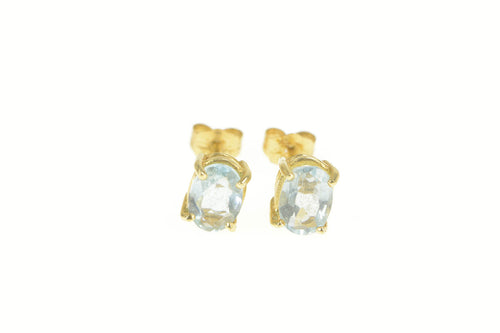 14K Blue Topaz Solitaire December Birthstone Stud Earrings Yellow Gold