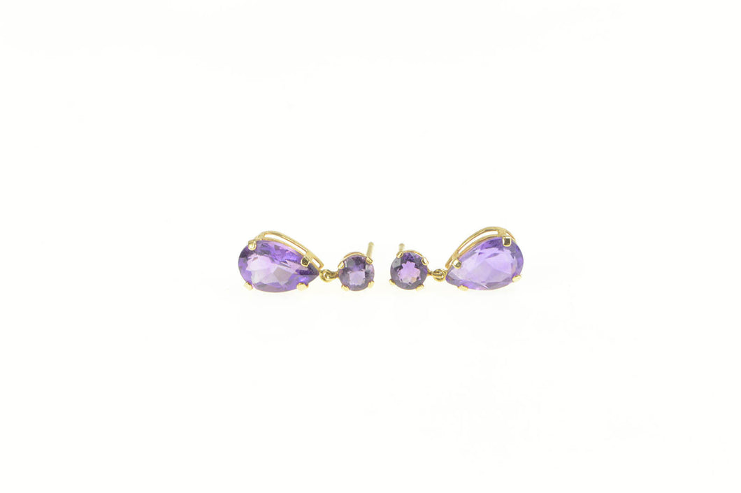 14K Pear Amethyst Round Dangle Statement Earrings Yellow Gold