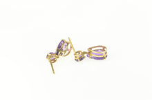 Load image into Gallery viewer, 14K Pear Amethyst Round Dangle Statement Earrings Yellow Gold