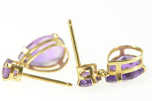 Load image into Gallery viewer, 14K Pear Amethyst Round Dangle Statement Earrings Yellow Gold