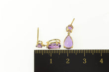 Load image into Gallery viewer, 14K Pear Amethyst Round Dangle Statement Earrings Yellow Gold