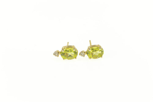 10K Oval Peridot Diamond Accent Classic Stud Earrings Yellow Gold
