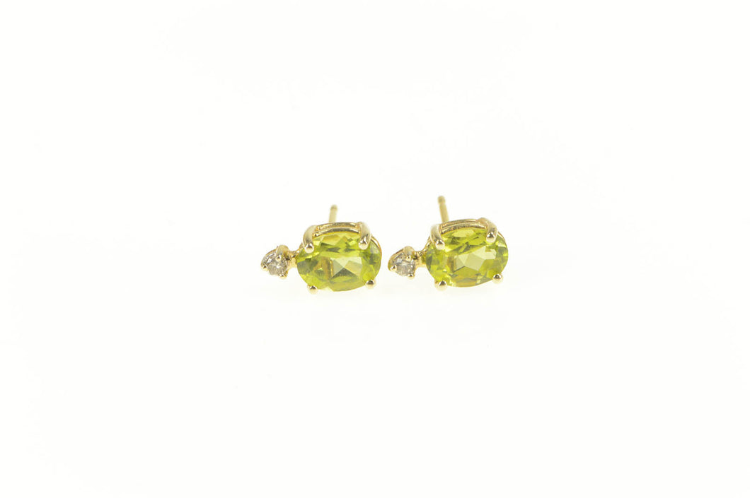 10K Oval Peridot Diamond Accent Classic Stud Earrings Yellow Gold