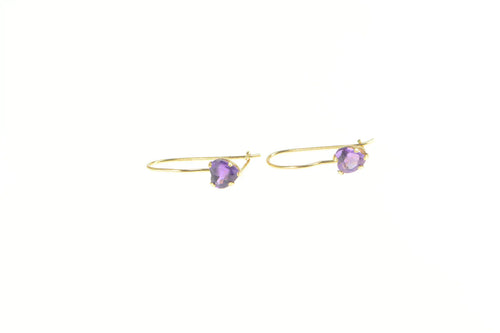 14K Heart Amethyst Solitaire Classic Dangle Earrings Yellow Gold