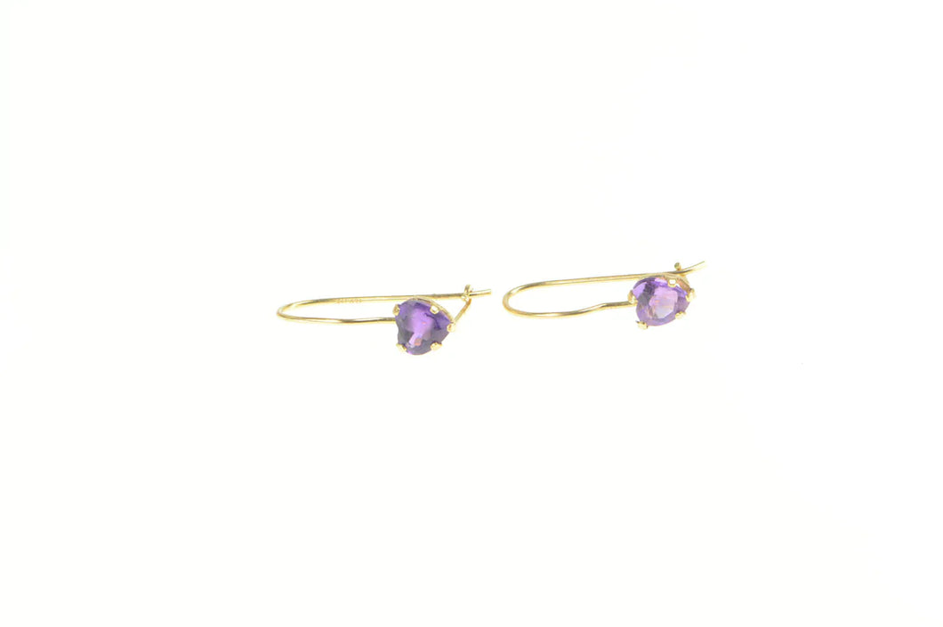 14K Heart Amethyst Solitaire Classic Dangle Earrings Yellow Gold
