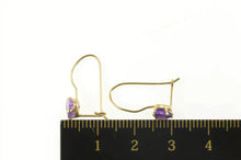 Load image into Gallery viewer, 14K Heart Amethyst Solitaire Classic Dangle Earrings Yellow Gold