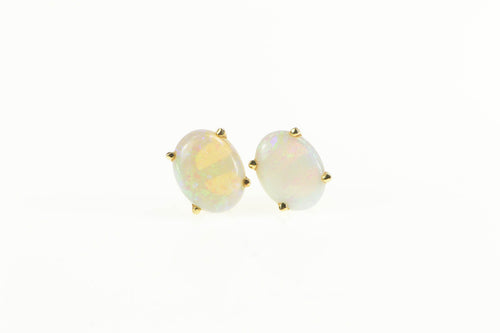 14K Oval Natural Opal Classic Statement Stud Earrings Yellow Gold