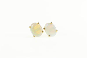 14K Oval Natural Opal Classic Statement Stud Earrings Yellow Gold