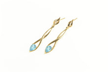Load image into Gallery viewer, 14K Pear Blue Topaz Solitaire Dangle Twist Drop Earrings Yellow Gold