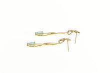Load image into Gallery viewer, 14K Pear Blue Topaz Solitaire Dangle Twist Drop Earrings Yellow Gold