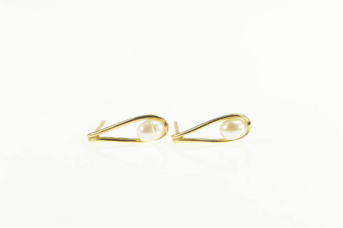 14K Pearl Tear Drop Dangle Classic Statement Earrings Yellow Gold