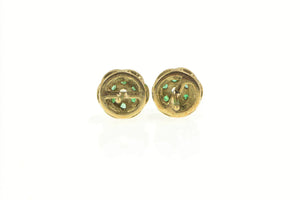14K Emerald Flower Diamond Accent Stud Earrings Yellow Gold