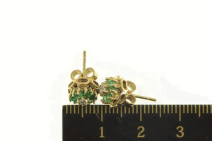 14K Emerald Flower Diamond Accent Stud Earrings Yellow Gold