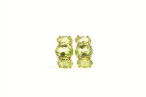 14K Oval Curved Peridot Cluster Stud Earrings Yellow Gold