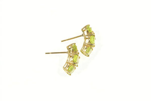 14K Oval Curved Peridot Cluster Stud Earrings Yellow Gold