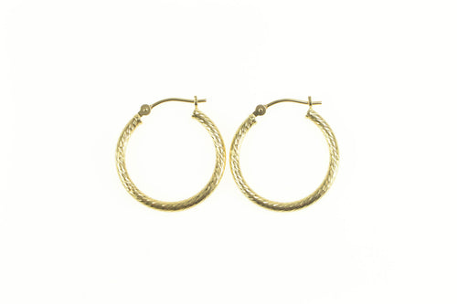 14K Textured Pattern 20.2mm Hoop Classic Earrings Yellow Gold
