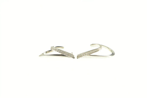 14K Diamond Layered Curved Semi Hoop Statement Earrings White Gold