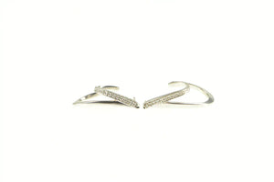 14K Diamond Layered Curved Semi Hoop Statement Earrings White Gold
