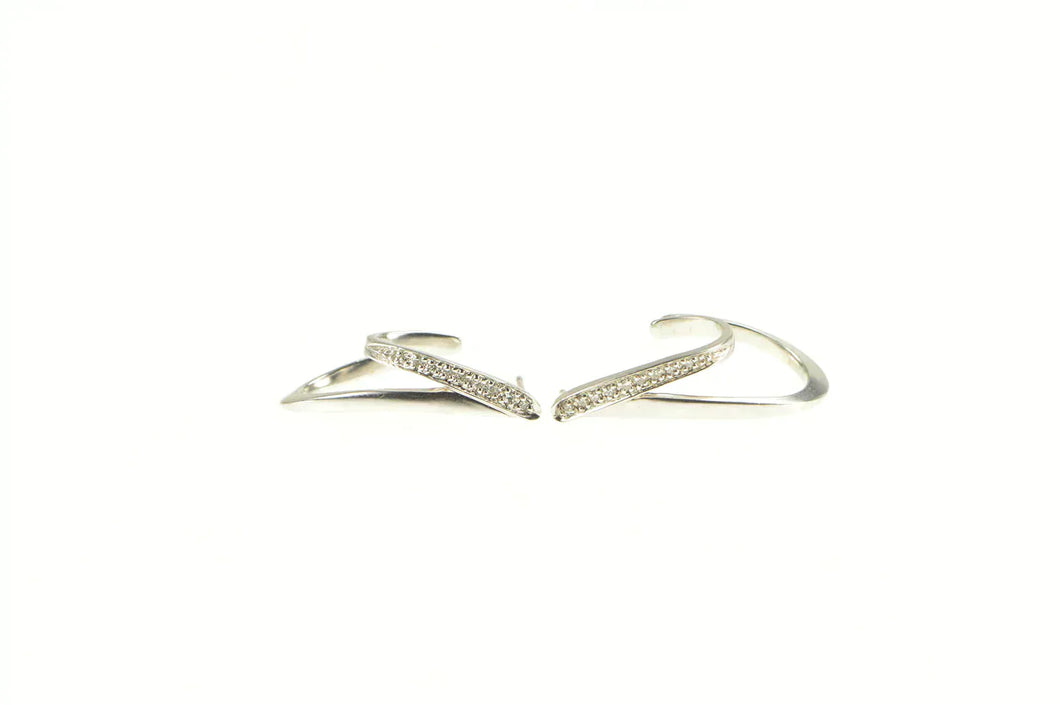14K Diamond Layered Curved Semi Hoop Statement Earrings White Gold