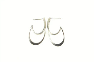 14K Diamond Layered Curved Semi Hoop Statement Earrings White Gold