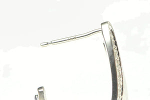 14K Diamond Layered Curved Semi Hoop Statement Earrings White Gold