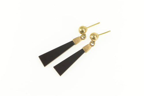 14K 1960's Squared Black Onyx Geometric Dangle Earrings Yellow Gold
