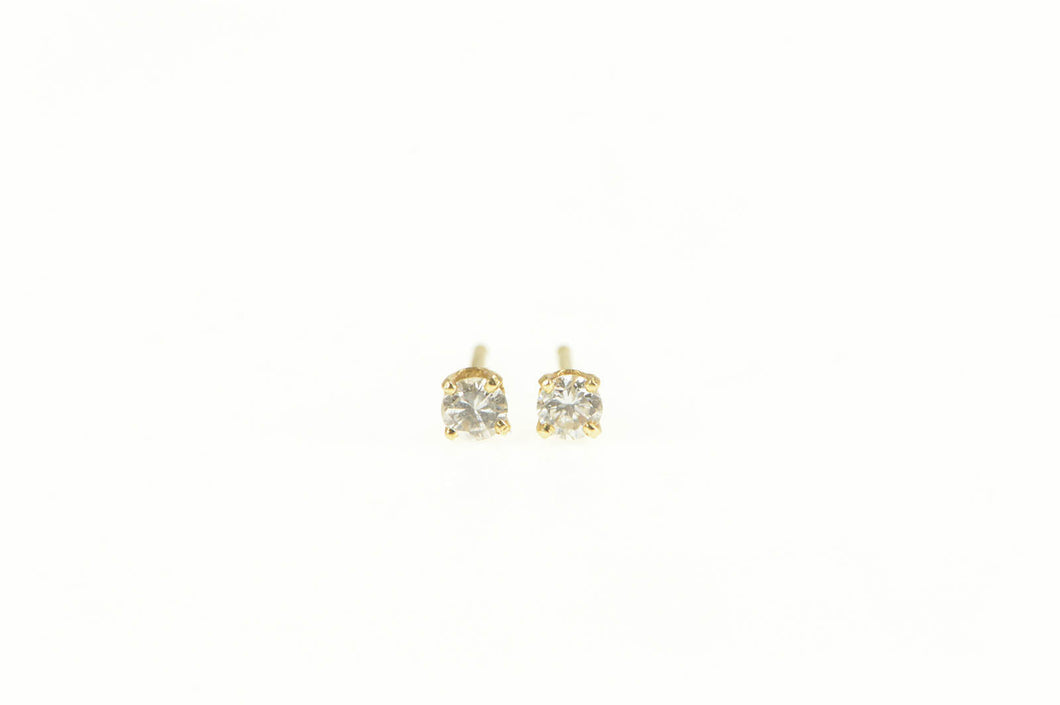14K Diamond Solitaire Classic Simple Stud Earrings Yellow Gold