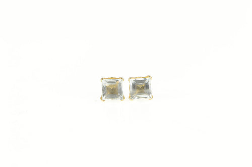 14K Princess Solitaire Squared Earrings Stud Yellow Gold
