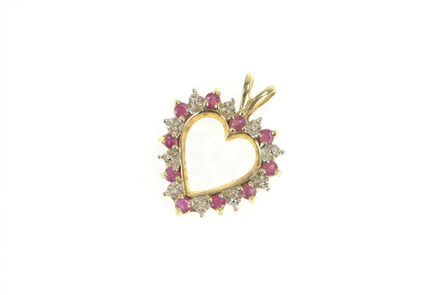 10K Ruby Diamond Classic Heart Love Symbol Pendant Yellow Gold