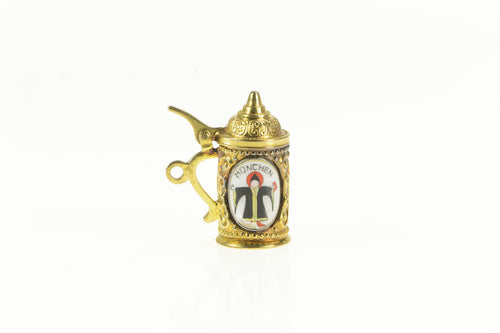 8K Rathaus Town Hall Munich Germany Beer Stein Charm/Pendant Yellow Gold