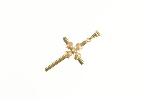 14K Diamond Cross Heart Accent Christian Symbol Pendant Yellow Gold
