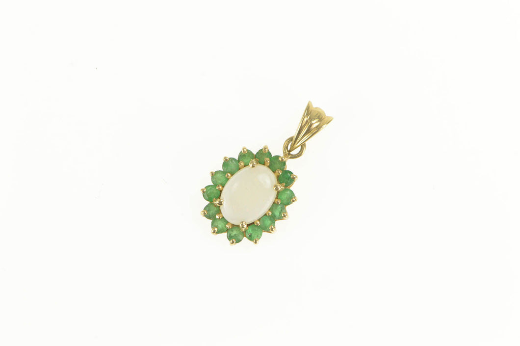 14K Opal Emerald Halo Oval Statement Pendant Yellow Gold