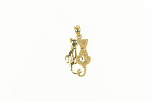 10K Love Cats Kitten Diamond Cut Anniversary Pendant Yellow Gold