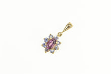 Load image into Gallery viewer, 14K Rhodolite Garnet Tanzanite Halo Oval Pendant Yellow Gold