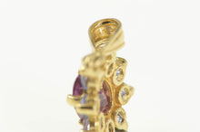 Load image into Gallery viewer, 14K Rhodolite Garnet Tanzanite Halo Oval Pendant Yellow Gold