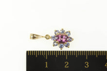 Load image into Gallery viewer, 14K Rhodolite Garnet Tanzanite Halo Oval Pendant Yellow Gold