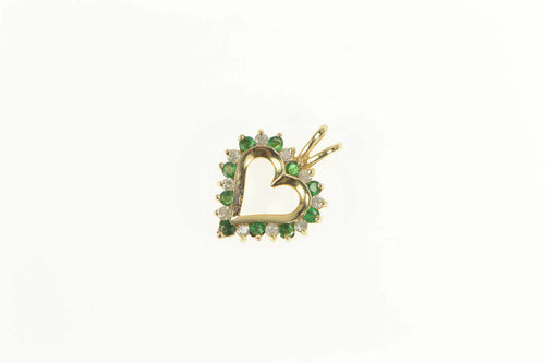 10K Emerald Diamond Heart Love Symbol Pendant Yellow Gold