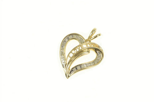 10K Diamond Heart Love Symbol I Love You Pendant Yellow Gold
