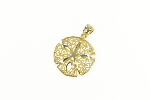 14K Sand Dollar Filigree Sea Shell Ocean Motif Pendant Yellow Gold
