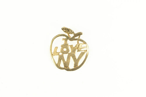 14K I Love New York Big Apple Travel Souvenir Charm/Pendant Yellow Gold