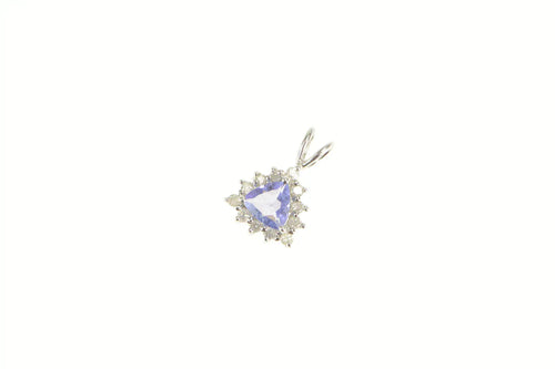 14K Trillion Tanzanite Diamond Halo Statement Pendant White Gold
