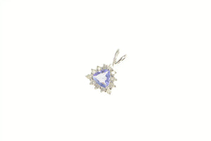 14K Trillion Tanzanite Diamond Halo Statement Pendant White Gold