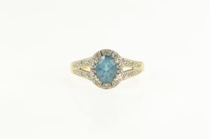 14K Oval Blue Topaz Diamond Halo Engagement Ring Yellow Gold