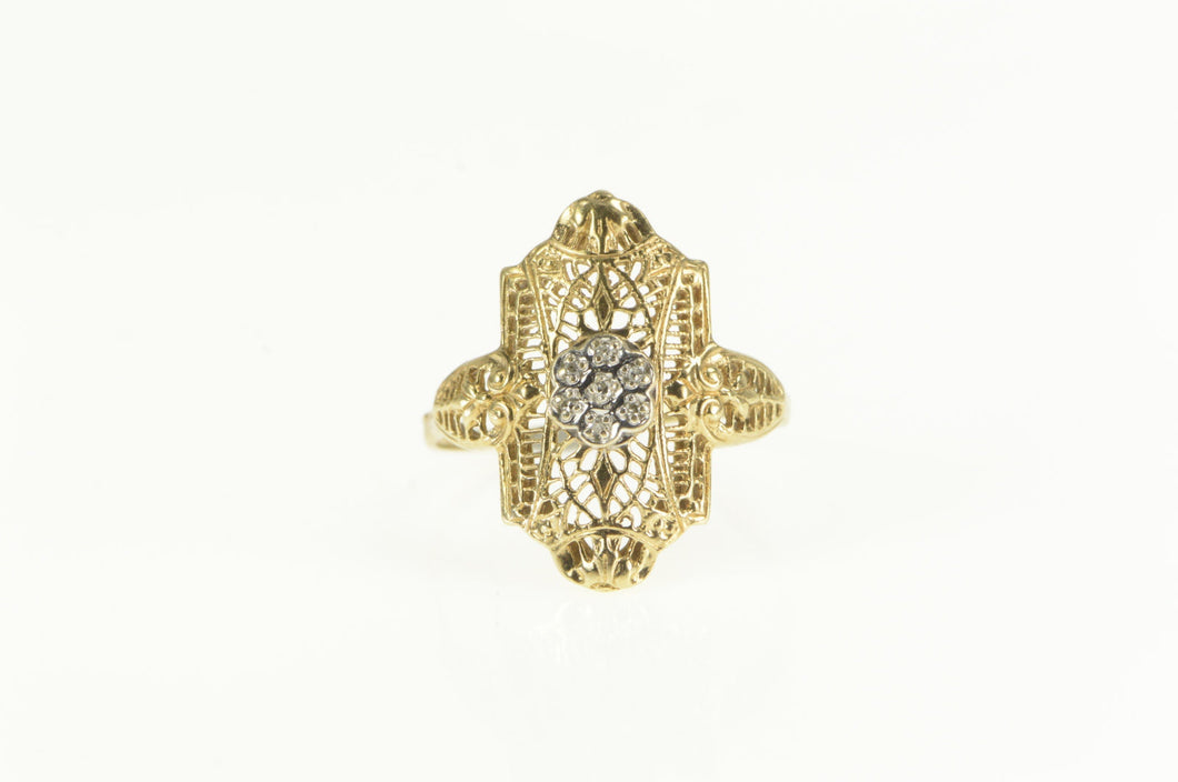 10K Art Deco Ornate Filigree Diamond Engagement Ring Yellow Gold