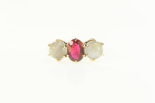Load image into Gallery viewer, 14K Victorian Oval Syn. Ruby Moonstone Gothic Ring Yellow Gold