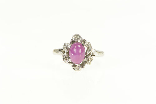 14K 1960's Syn. Star Ruby Diamond Swirl Statement Ring Yellow Gold