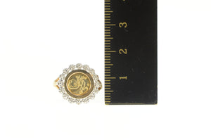 10K Chinese Panda Tribute Coin Diamond Statement Ring Yellow Gold